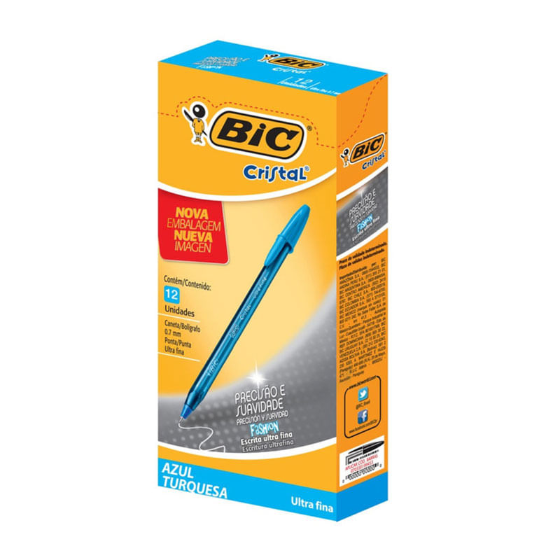 Caneta Esferográfica Azul Fina Cristal Bic Com 12 Unidades