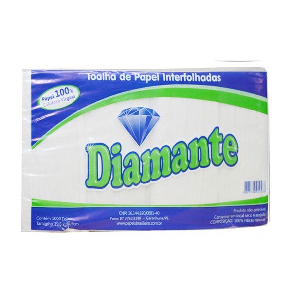 Papel Toalha Diamante Celulose 1000 Folhas Branco - Azul Atacarejo