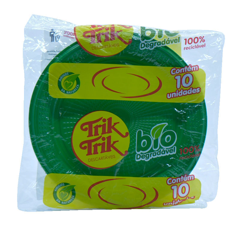 Encontraproduto.com.br - Prato Biodegradável Trik Trik 18cm Verde Escuro 10un