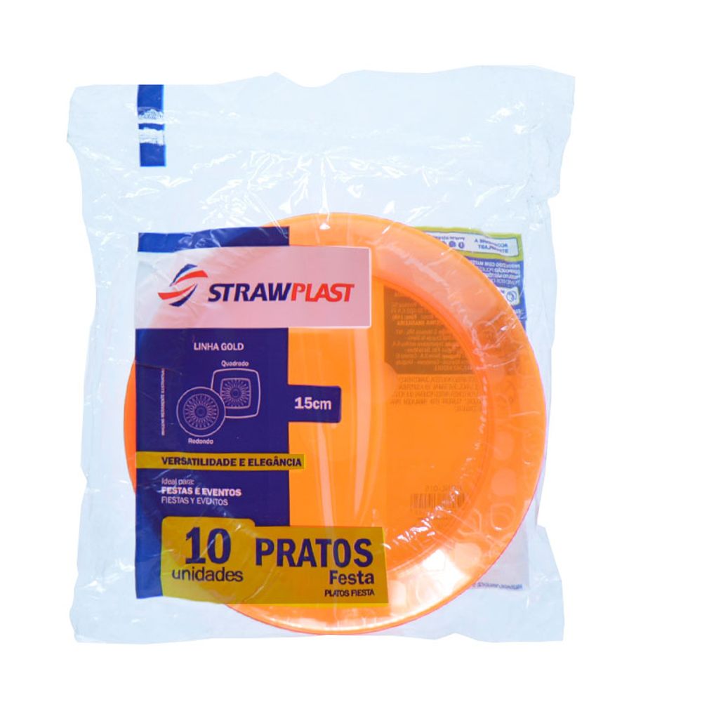 PRATO-REDOND-STRAW-LARANJA-NEON-15CM