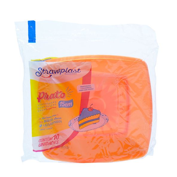 PRATO-QUADRAD-STRAW-LARANJA-NEON-15CM