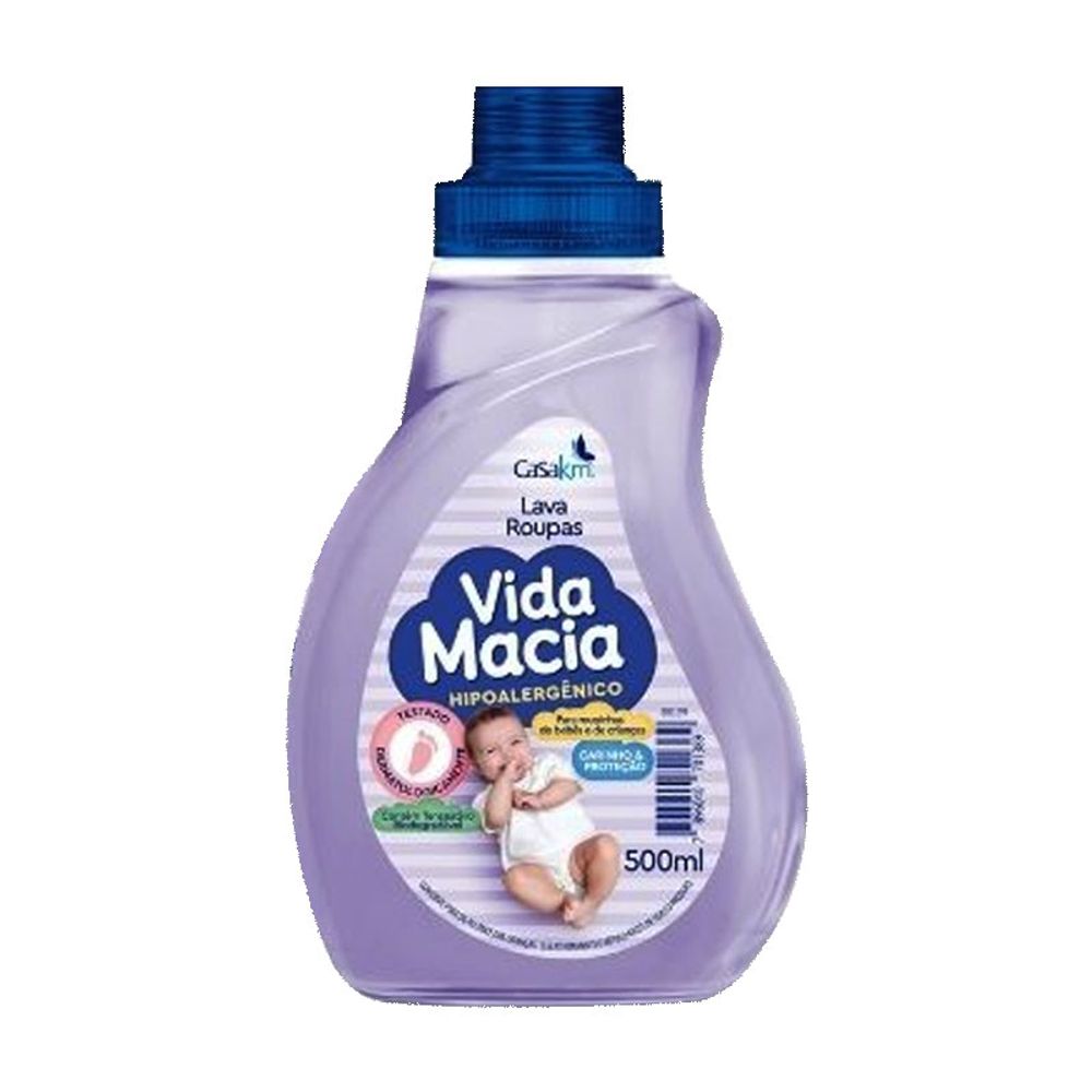 Lava Roupa Líquido Hipoalergênico Vida Macia 500ml - Azul Atacarejo