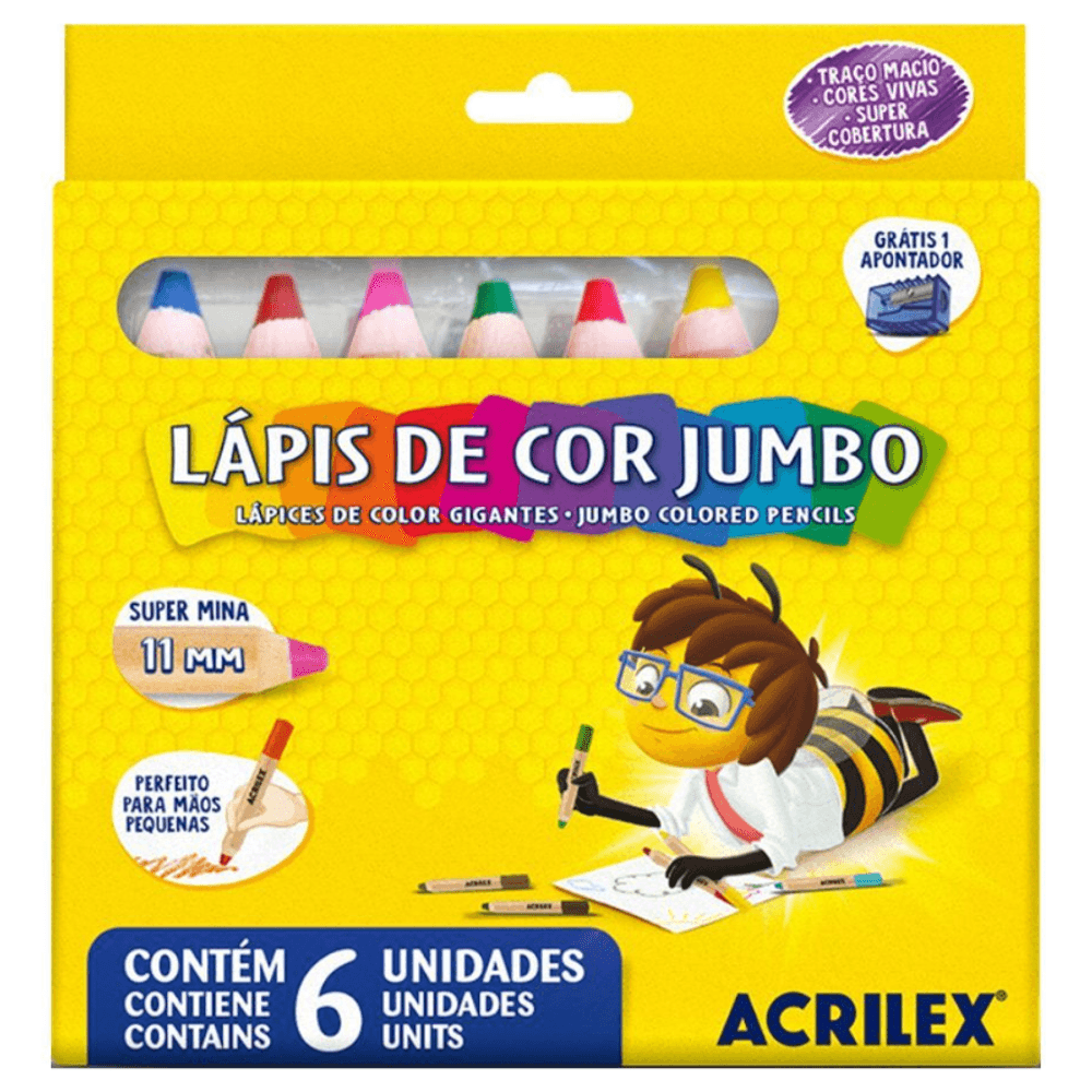 Lapis-de-Cor-Jumbo-06-Cores-Redondo-com-Apontador-Acrilex