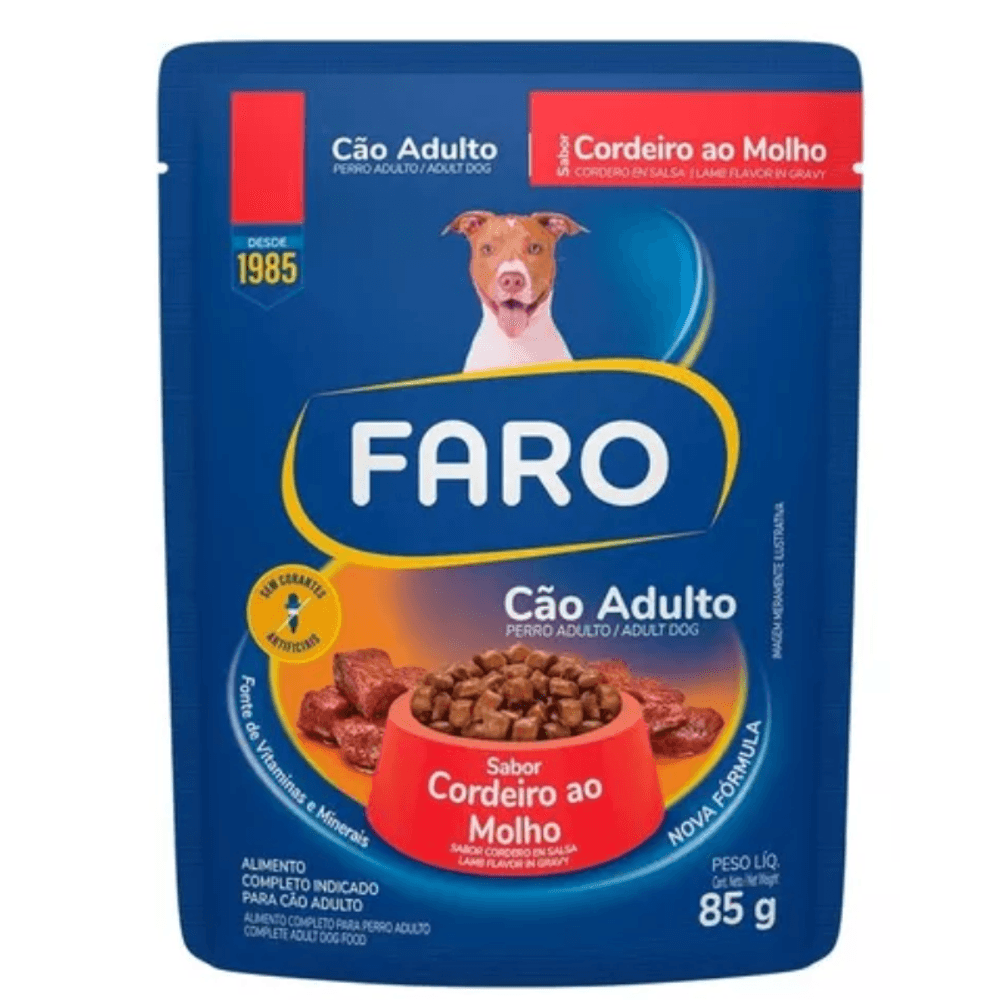 Racao-Faro-Caes-Adultos-Cordeiro-ao-Molho-Sache-85g