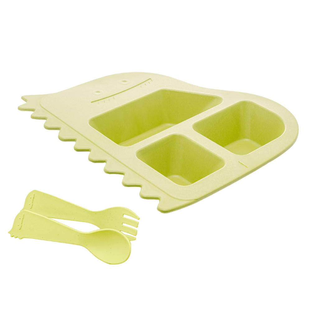 Prato-Com-2-Talheres--Baby-Dino-de-Bambu-Verde