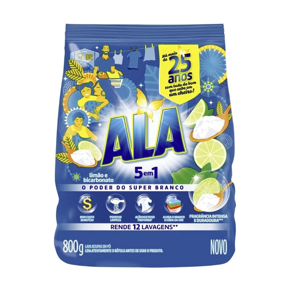 Sabão em Pó Ala Limão e Bicarbonato 800g - Azul Atacarejo