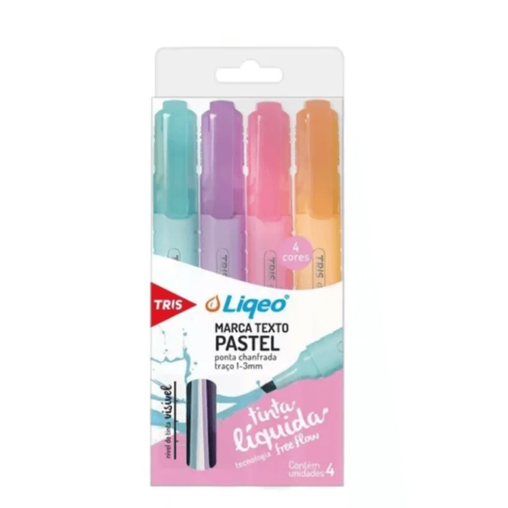 Marca-Texto-Tris-Slim-Pastel-com-4-Cores