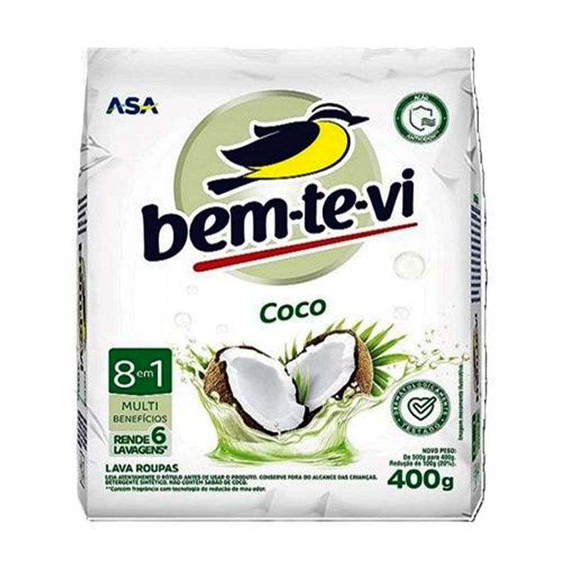Detergente em Pó Bem-te-vi Coco Pacote com 400g
